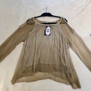 Sequined Cuff Cold Shoulder Top